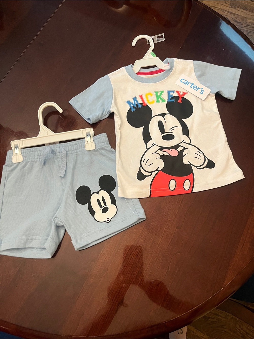 Carter's White & Light Blue Mickey Mouse Two-Piece Set